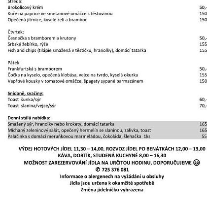 jídelní a nápojový lístek