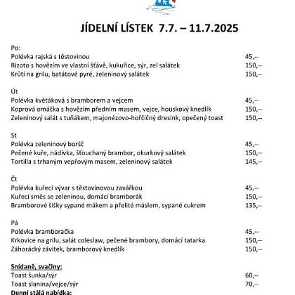 jídelní a nápojový lístek