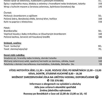 jídelní a nápojový lístek